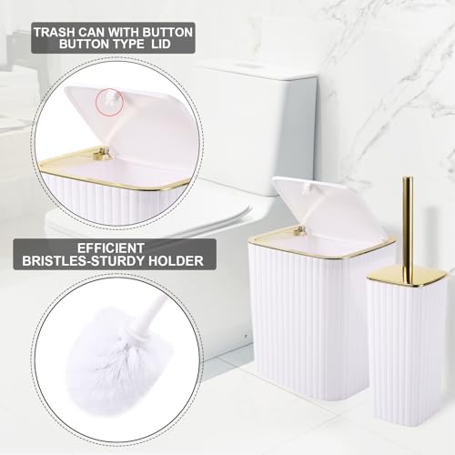 XLHOMO Bathroom Accessories Set - Gorgeous Bathroom Set, 10PC White Bathroom Accessory Set, Toilet Brush, Trash Can, Qtip Holder Dispenser & Soap Dispenser - size: Bath Set, style: White&Gold