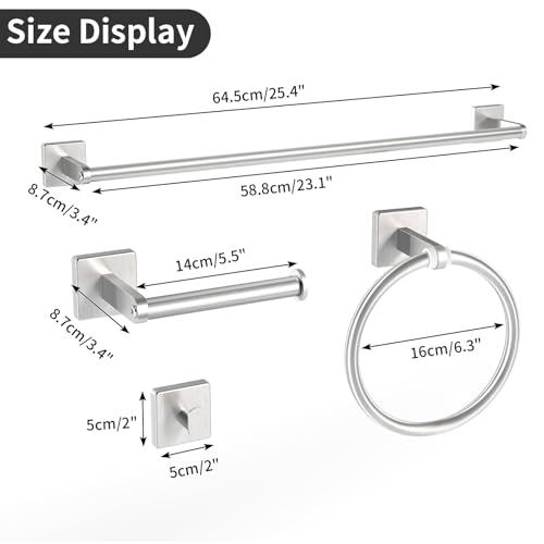 KLJKPA Brushed Nickel Bathroom Hardware Set, 24 inch Towel Racks for Bathroom, Stainless Steel Bathroom Accessories Set, Wall Mounted, 4-Piece - color: Brushed Nickel