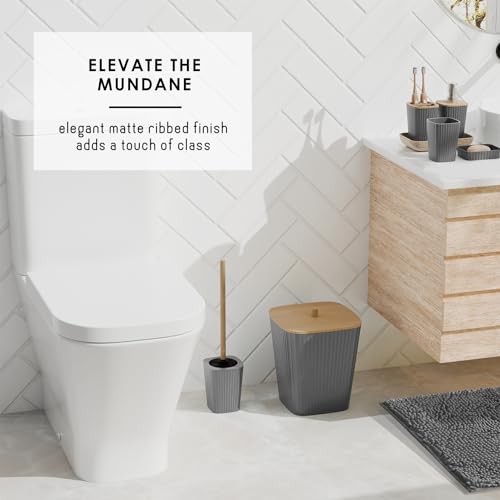 Clara Clark Bathroom Accessories Set - Bathroom Set, Bathroom Sets with Shower Curtain and Rugs, Shower Curtain Set with Bathroom Trash Can - Grey - 22PC - color: Grey, size: Complete Set + Bath Rugs