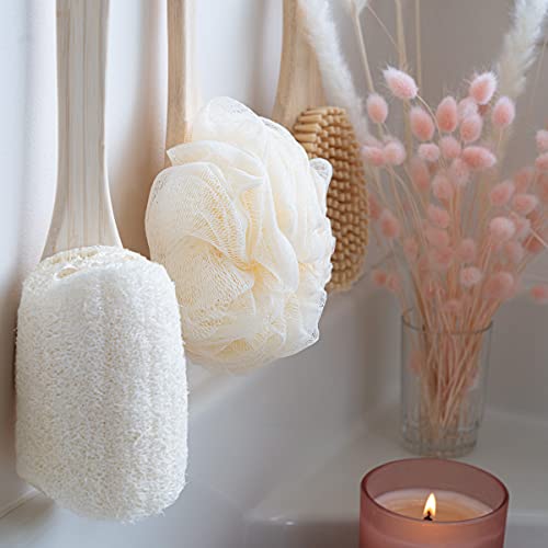 EcoTools 2 Pack EcoPouf Bath Brush, Loofah Brush for Bath & Shower, Made with Long Handle & Recycled, Soft Netting for Gentle Exfoliation, Back Brush for Men & Women, Cruelty-Free