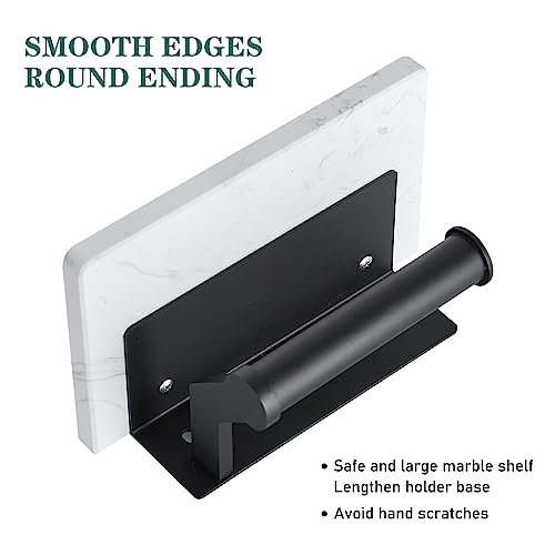 Hoimpro Matte Black Aluminum Toilet Paper Holder with White Natural Marble Shelf, Wall Mounted Tissue Hand Paper Roll Storage Holder for Bathroom Kitchen Washroom Bedroom - color: Black
