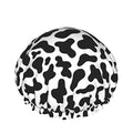 Black And White Cow Skin Abstract Animal Farm Shower Cap For Women Adjustable Double Waterproof Layers Bathing Bath Cap Hair Protection Reusable Ladies Spa Salon Shower Hat - color: Balck And White Cow Skin Abstract Animal Farm