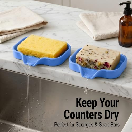 Zulay Kitchen Small Silicone Sponge Holder (4.9x3.3”) – Space-Saving Sink Organizer Tray for Sponge, Soap, Brush & More – Compact Non-Slip Dish for Kitchen & Bathroom (Provence Blue) - color: Provence Blue (Small), size: Small (4.9x3.3)