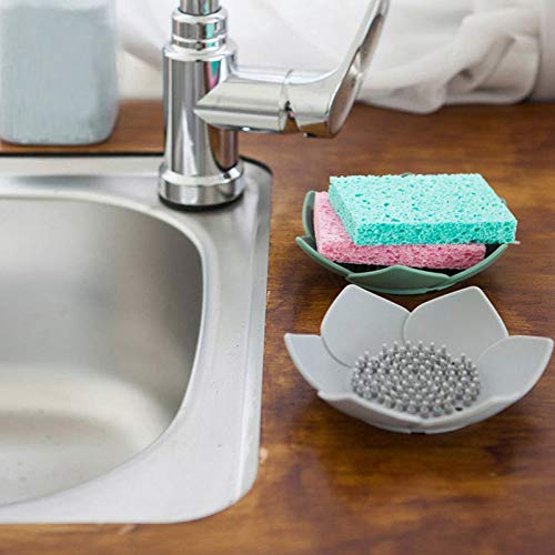 Silicone Soap Dish with Drainage, Flower Shape Soap Holder for Shower & Sink, Non-Slip Soap Saver Tray for Bathroom & Kitchen, Quick Dry Design, 2 Pack
