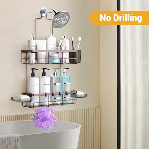 AKTECKE Shower Caddy Hanging Bathroom Organizer: Rustproof Shelf for Inside Shower - No Drilling, Over Showerhead - Bath Shelves for Shampoo, Soap - Bronze - color: Bronze