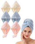 Lumimi Luxury Microfiber Hair Towel Gift Set 6 Pack - Spa Quality Anti-Frizz Turbans with Button Closure, Quick Dry for Long/Curly Hair, Premium Bath Accessories for Women - color: Pink+pink+blue+blue+cream+cream