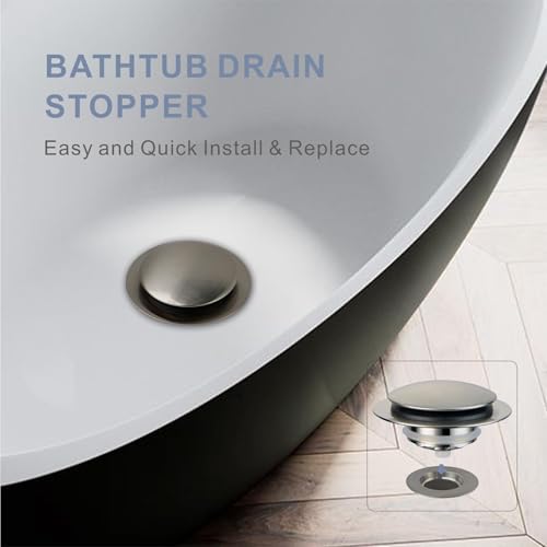 Brushed Bathtub Drain Stopper,Universal Pop Up Bath Drain, Hidrop Tip Toe Tub Drain Stopper,Conversion Kit Assembly, Replaces Lift and Turn,Tip-Toe and Trip Lever drains for Tub, EZ Install(Brushed) - color: Brushed