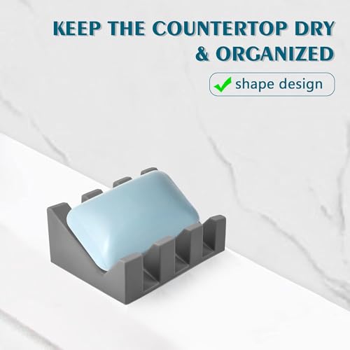 Self Draining Soap Dish Holder,Silicone Soap Dish,for Bathroom,Kitchen, Sponges，Can Extend Soap Life，Keep Soap Bars Dry and Easy Cleaning (N-Grey,3-Pack) - color: N-grey,3-pack