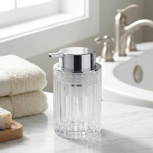Amolliar Foaming Soap Dispenser, Plastic Pump Clear Glass Soap Dispenser, 8OZ Refillable Hand Soap Dispenser for Bathroom, Kitchen, Bath, Soap Pump Bottle for Liquid or Lotion Dispenser(Silver 2 Pack) - color: Silver