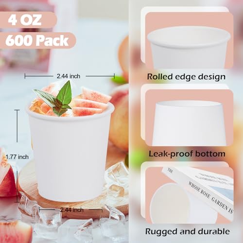 SIUQ 600 Pack 4 oz Paper Cups, Disposable Mini Bathroom Mouthwash Cups, Hot/Cold Drinking Cups, White Disposable Paper Cups for Bathroom, Home, Party, Office, Picnic, Travel - color: 600pack-4oz