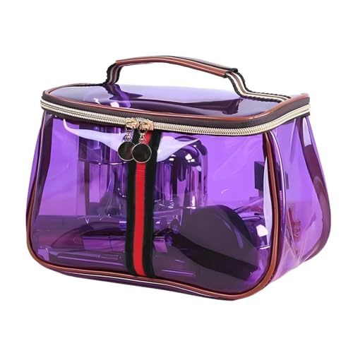 New Retro Vintage Vanity Bag - Clear Makeup Organizer with Handle, Waterproof Transparent Toiletry Bag, Large Capacity Makeup Storage - Case for Women for Travel & Home (Purple) - color: Purple