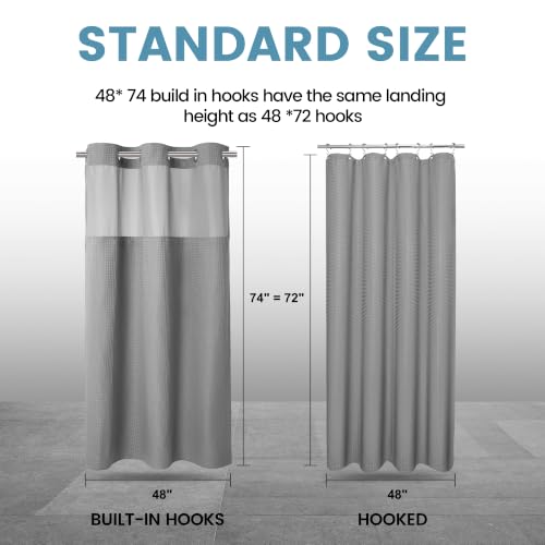 EUTXL Heavyweight Stall No Hook Shower Curtain with Snap in Liner,256GSM Waffle Weave Shower Curtains for Bathroom,48W x 74H,Grey - color: Grey, size: 48"W x 74"L (Pack of 1)