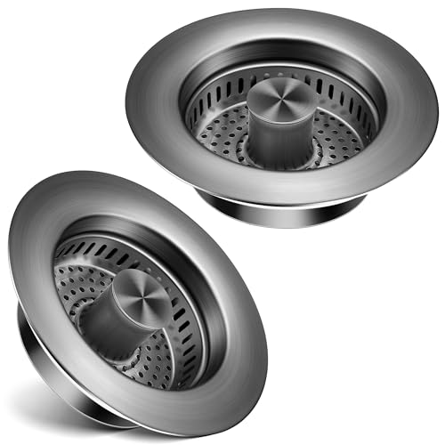 Kitchen Sink Drain Strainer 2 Pack, 304 Stainless Steel Pop Up Sink Stopper, Anti-Clogging Sink Drain Strainer for US Standard Kitchen Drain (Gunmetal Gray) - color: Gunmetal Gray, size: 2 Pack