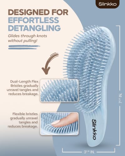 Detangler Brush, Curly Hair Brush for Women, Men & Kids - Wet & Dry Detangling Hair Brush for Curly, Thick, Fine & Wavy Hair - Anti-Breakage Wave Brush, Pain-Free Hairbrush, Mist Blue - color: Mist Blue