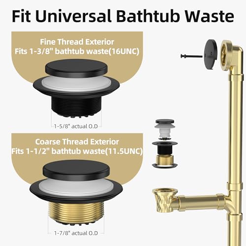 Matte Black Tub Drain Kit with Hair Catcher, Premium Brass Tip-Toe Bathroom Tub Drain Replacement and 2-Hole Overflow Faceplate, 11.5/16 UNC Bathtub Drain Stopper Assembly - color: Matte Black