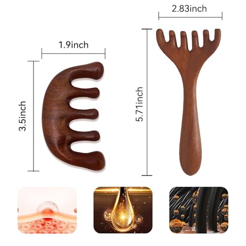 2 Pack Wooden Scalp Massage Tool, Sandalwood Manual Scalp Massager Wood Comb, Head Gua Sha Brush for Women Men Hair Growth - style: Classic&6 Claws