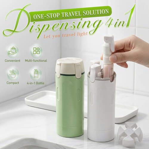 4-in-1 Travel Dispenser Bottle Refillable, 2026 New 4 Pack 30ML Travel Bottles for Toiletries, Leak Proof Travel Size Containers, Shampoo and Conditioner Bottles (Green+White) (White) - color: White