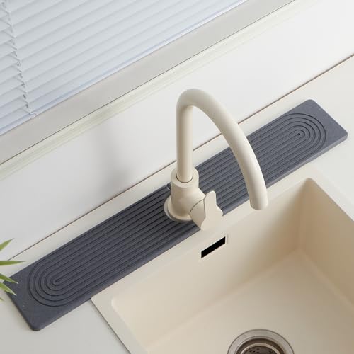 Stone Faucet Mat for Kitchen Sink, Water Absorbing Sink Water Splash Guard | Stone Drying Mat for Kitchen Counter Bathroom Sink Diatomite Stone Drying Mat & Sink Protectors(Dark Grey, 23.6" x 3.9") - color: Dark Gray.23.6" x 3.9"