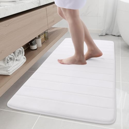 Buganda Memory Foam Bath Mat, 55" x 24", Ultra Soft Bathroom Rugs, Water Absorbent and Machine Washable Bath Rug Runner for Bathroom, Shower, and Tub, White - color: White, size: 55" X 24"