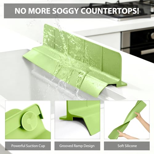 18Inch Sink Splash Guard – Extended Length & Tall Silicone Kitchen Sink Splash Guard with Overhang Drainage Design & Strong Suction Cups for Countertop(Green, 18''x3.5'') - color: Green, size: 18''x3.5''