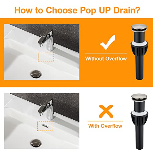TIORIY Vessel Sink Drain Without Overflow, Plastic Bathroom Pop up Sink Drain Brushed Nickel, Built-in Anti Clogging Sink Stopper, Fit for 1 3/4 Inch Sink Vanity Drain Assembly with Strainer - color: No Overflow Brushed Nickel