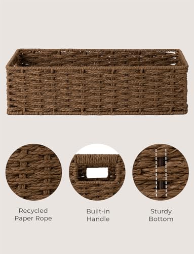 StorageWorks Toilet Tank Tray, Brown Round Paper Rope Bathroom Baskets for Organizing, Toilet Tank Basket, Toilets Organizer with Built-in Handles, 14 ¼"L x 6 ¾"W x 3 ¾"H, 1 Pack - color: Dark Brown, size: 14¼" L x 6¾" W x 3¾" H