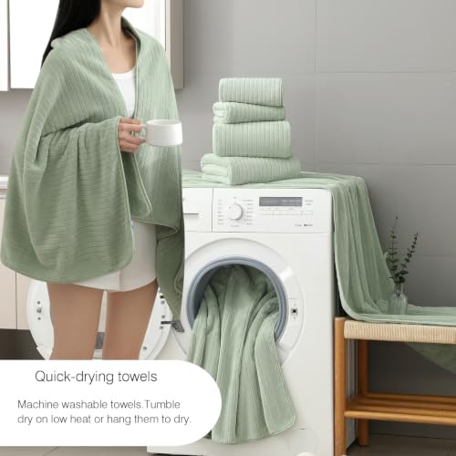 18 Piece Family Bath Towel Set Include 6 Bath Towels,6 Hand Towels and 6 Washcloths Soft Bathroom Towel with Hanging Loops,Highly Absorbent Quick Dry Towels Set for Bathroom,Hotel and Spa-Green - color: Green, size: 18-Piece Set
