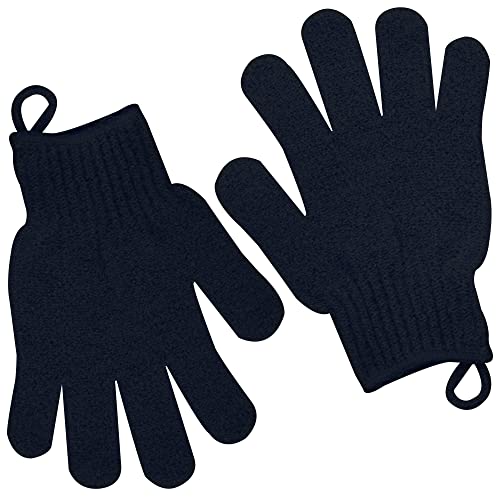 Exfoliating Glove with Hanging Loop - Bath Gloves 1 Pair Shower Gloves, Heavy Exfoliating Gloves for Men and Women Shower Gloves Body Wash Makes Skin Soft Healthy Body Exfoliating Gloves 1 Pair Black - style: 1 Pair Black Exfoliating Gloves