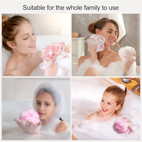 Fishent Bath Loofah Sponge, 3 Pack loofahs Exfoliating Body Scrubber, 60g Soft Mesh Pouf Shower Puffs, Loofa for Women and Men - style: 60g-Pink-Peach-Coral