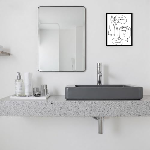 Urmoya Black and White Funny Toiletries Bathroom Wall Art, Modern Minimalistic Bathroom Sign Wall Decor with Humorous Canvas Print, Cute Art Prints Ready to Hang 8x10 Inch Wood Framed - color: Toiletries, size: 10"L x 8"W