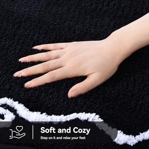 TRUEDAYS Black Scalloped Bath Mat - Cute Bow Bathroom Rugs Small Non Slip Bath Mat, Soft & Absorbent Bath Rugs for Bathroom Decor, Tub, Vanity Floor - color: Black Scalloped Bow