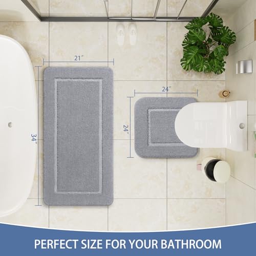 LOCHAS Bathroom Rug Set Grey, Soft Bath Rug Set 2 Piece, Toilet Mat U-Shaped 24x24 and 34x21 Bath Rugs, Quickly Dry Mats for Bathroom, Tub, Washable, Super Absorbent Floor Mat - color: Light Grey, size: 34" x 21" Plus 24" x 24" (U-Shape)