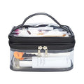 Double Layer Clear Cosmetic Bag Makeup Bag, Waterproof Travel Toiletry Bag, Transparent PVC Hair & Nail Accessories Pouch Beach Bag Organizer (Black) - color: Black