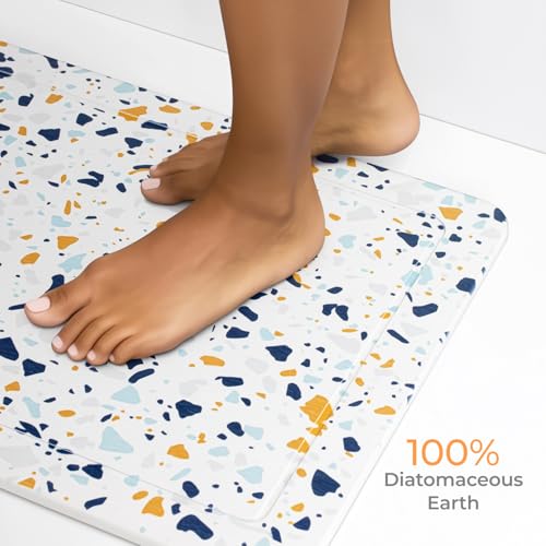 Stone Drying Mat for Bathroom - Diatomite Bath Mat - Super Absorbent - Non-Slip - Orange/Blue - 1'3" x 1'11" (Rectangular) - color: Orange / Blue