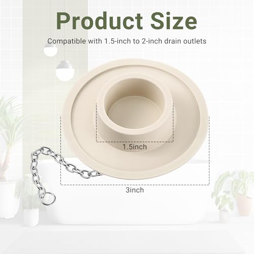 2 Pcs Tub Stopper Rubber Drain Plug with 15" Stainless Steel Beaded Chain Bathtub Stoppers Bathroom Plug Suitable for 1.5" to 2" Bathroom Laundry Sink Kitchen (White)