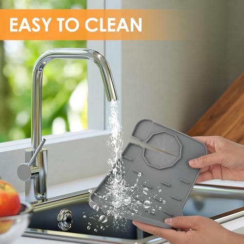 Silicone Faucet Handle Drip Faucet Mat for Kitchen Sink Slope Water Draining Mat Sink Protector Kitchen Sinks Splash Guard Silicone Sponge Holder Soap Dish Pad Tray Draining Mats