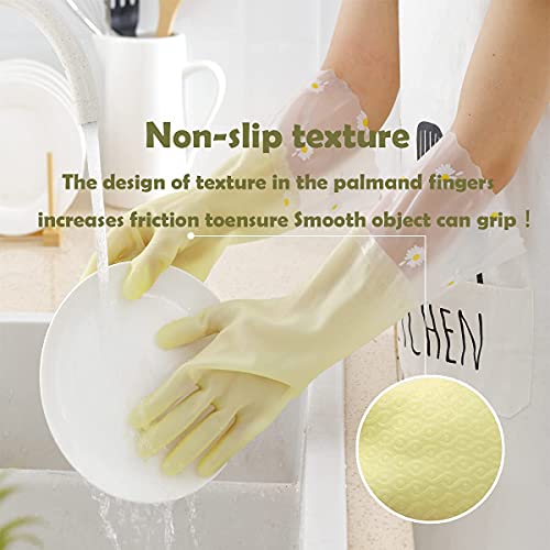 KAQ Dishwashing Gloves - 3 Pairs Reusable Non-Slip Rubber Kitchen Gardening Household Gloves - color: Large
