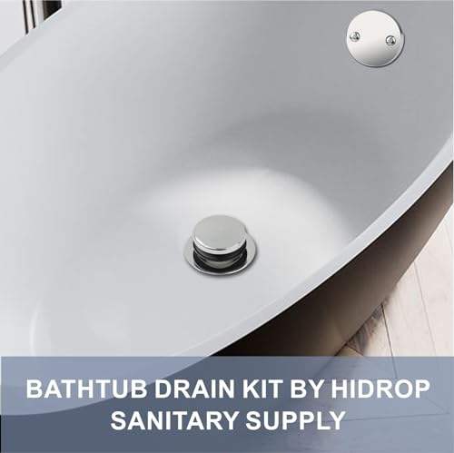 HIDROP Chrome Tip Toe Tub Drain Trim Kit with 2-Hole Overflow Faceplate | Stainless Steel Bathtub Drain, Universal Fine/Coarse Thread fit 1-3/8" or 1-1/2" Tub Drain, Bathtub Conversion Kit - color: Chrome, style: 2 Holes