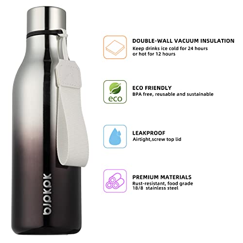 BJPKPK Insulated Water Bottles, 18 oz Stainless Steel Metal Water Bottle with Strap, BPA Free Leak Proof Jugs, Mugs, Flasks, Reusable Thermal Flasks for Sports & Travel, Silver Miner - color: Silver Miner, size: 18 Ounces, style: 18oz