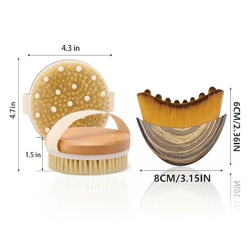 2 in 1 Dry Brushing Body & Face Contour Brush Set – Natural Boar Bristle Body Brush for Lymphatic Drainage, Cellulite & Exfoliation + Soft Facial Brush for Jawline Sculpting & Puffiness