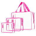 3pcs Clear Cosmetic Bags, TSA Approved Toiletry Bag Set Crystal Clear Travel Beach Essentials Bag Organization PVC, Clear Makeup Bags Luggage Pouch Carry on Airport Airline Compliant Bag Women Men - color: 3pcs Pink-1 large, 1 medium, 1 small