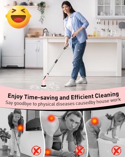 Electric Spin Scrubber for Cleaning Bathroom, Shower Scrubber Cordless Cleaning Brush with IPX7 Waterproof & 2 Speed, 3 Brush Heads, Bathroom Cleaning Supplies for Shower Tub Kitchen Tile Toilet Pink - color: Pink, size: 3 Brush Heads