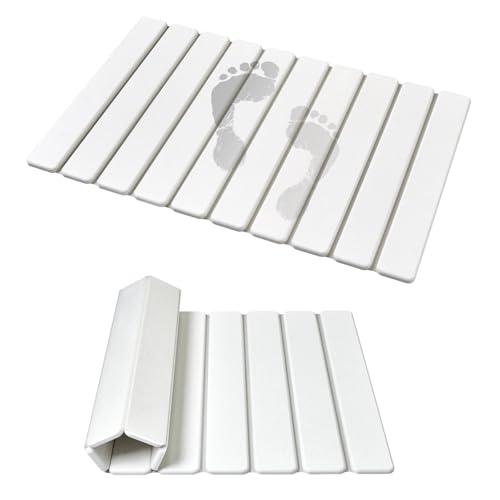 Super Anti-Slip Strong Absorbent Diatomite Pad, Stone Bath Mat 23.6 x 15.5 inches Quick-Dry Pad, Foldable and Easy to Store Bathroom Stone Bath Mat, Suitable for Bathroom, Easy to Clean - color: White