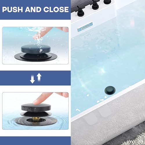 Matte Black Universal Tip Toe Tub Stopper Replacement, Pop Up Bathtub Drain Stoppers, Bathroom Bath Tub Drains Plug, Replaces Lift and Turn, Tip-Toe and Trip Lever drains for Tub, Easy Install - color: Matte Black