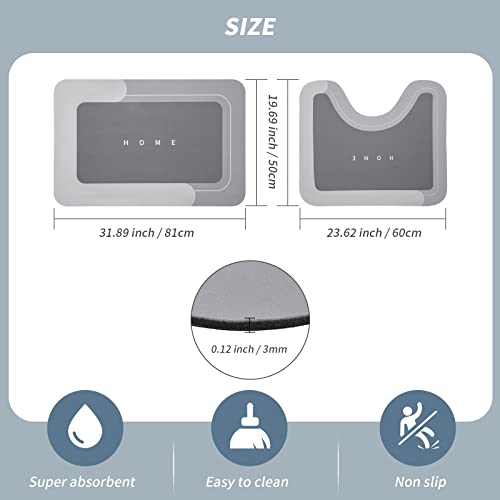 Housego 2PCS Absorbent Bath Mat Magic Rug Sets, Quick Drying Bath Mat Non-Slip Floor Rug Rubber Backed for Bathroom Kitchen Shower Sink, Water Absorbent (19.7''x23.6''+19.7''x31.9'', Dark Gray) - color: Dark Gray, size: 2 PCS (19.7" x 23.6", 19.7" x 31.9"