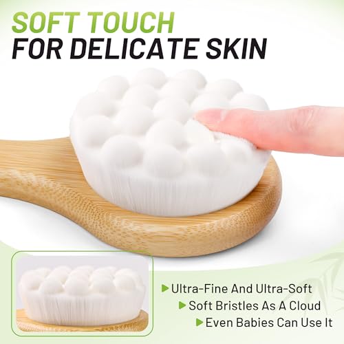 NURENDER Back Brush for Shower, 17.32'' Long Handle Soft Bristles for Sensitive Skin, Effective for Cleansing, Non Slip Grip, Wall Mounted Dry Quickly, Exfoliation Body Scrubber for Men/Women/Elderly - size: 17.32 Inch