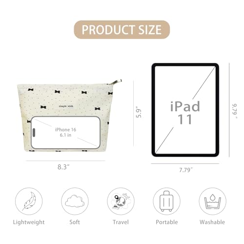 Wudygirl Small Makeup Bag Travel Cosmetic Bag for Women Bow Makeup Pouch Zipper Cosmetic Pouch Aesthetic Handbag 8.3" x 5.9"(Polka Dot) - color: Polka Dot Bow