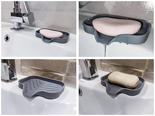2 Pcs Grey Silicone Self Draining Rectangular Soap Dishes - Waterfall Soap Trays - Soap Dishes for Bar Soap - Soap Boxes - Soap Case - Soap Container - Soap Pads - Kitchen Sink - Shower - Bathroom - color: Gray, size: S(4.7X3.5) 2 PCS