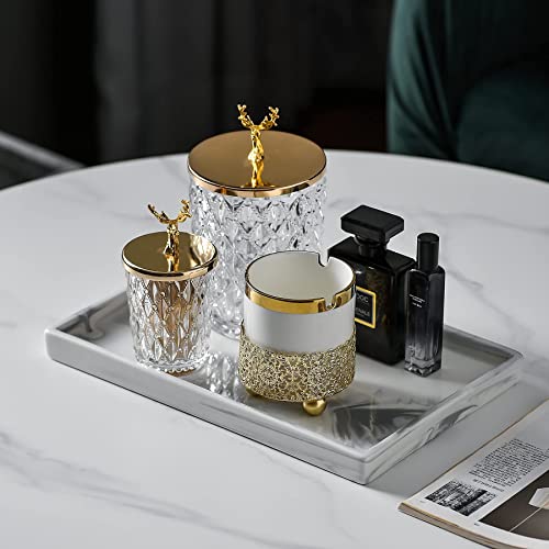 Vanity Bathroom Tray,Perfume Organizer Jewelry Plate Holder White Marble Tray Decorative Ceramic Rectangle Small Tray Serving Tray - color: Pale, size: 6.3" x 11.3" x 1"