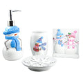 Christmas Bathroom Accessories Snowman Bath Set with Soap Dispenser,Toothbrush Holder, Bath Tumbler and Snow Soap Tray White - style: Snowman Design